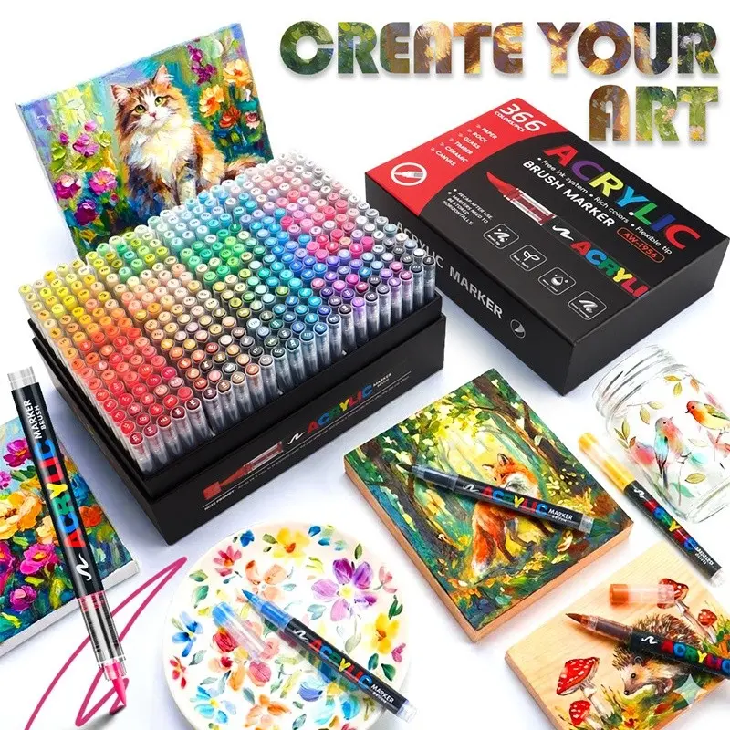 366 Acrylic Paint Marker Set, Soft Tip Markers for Stone and Glass Graffiti, DIY Crafts and Painting Gifts, Perfect for Creative Expression