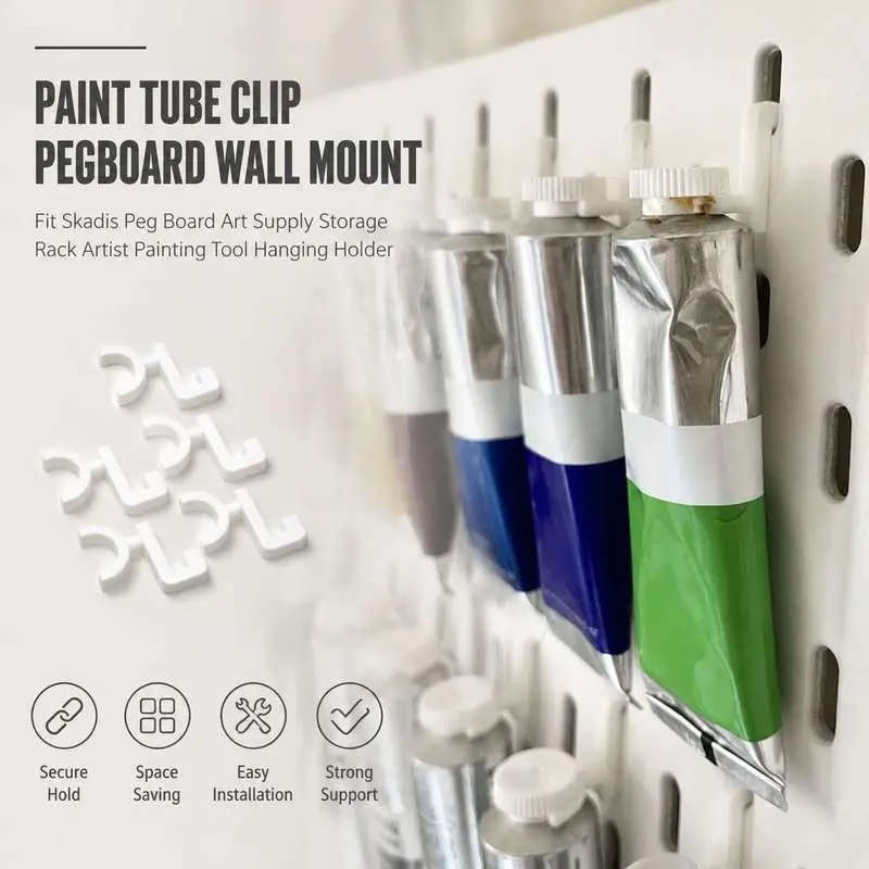 Paint Tube Clip Pegboard Wall Mount Fit Skadis Peg Board Art Supply Storage Rack Artist Painting Tool Hanging Holder