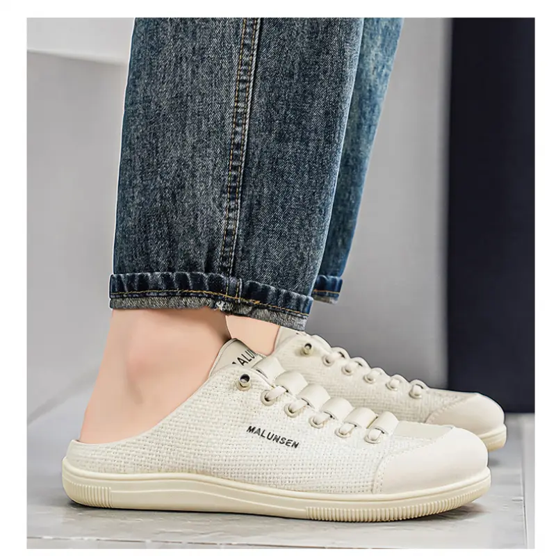 GGOR Men's Casual Low-Top Lace-Up Synthetic Fabric Half Slipper Sneakers - Round Toe, Standard Fit, All-Season Running Shoes for Outdoor Activities, Everyday Active Use, Laces