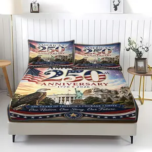 250th Anniversary Printed Pattern Bed Sheet from the United States, including 1 bed sheet and 2 pillowcases, comfortable bedding, non slip dust cover suitable for bedrooms and guest rooms, suitable for children or adults as gifts