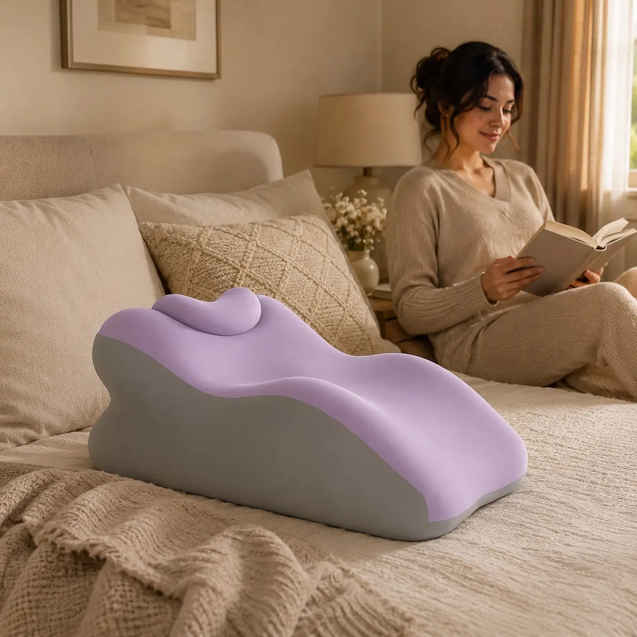 Double Person Home Comfort Backrest Lumbar Pillow with Cushion, Multi-Curved Surface, Washable Cover, Durable Soft Pad Cdxz-31