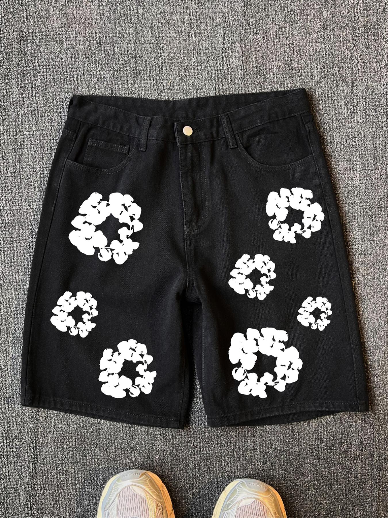 Men's Ditsy Floral Print Denim Shorts, Loose Casual Comfy Jean Shorts for Summer, Fashion Men's Bottoms for Daily Wear, Cotton, Casual Relaxed Shorts