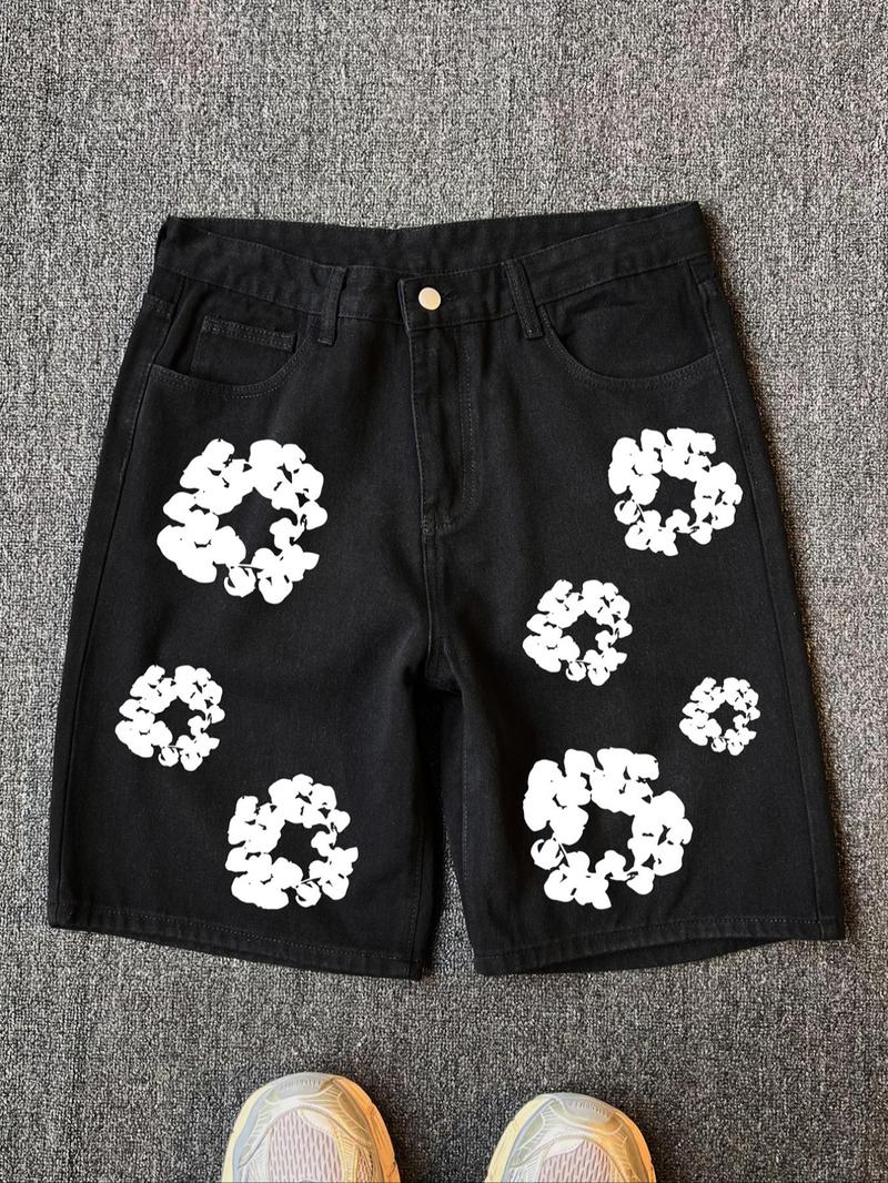 Men's Ditsy Floral Print Denim Shorts, Loose Casual Comfy Jean Shorts for Summer, Fashion Men's Bottoms for Daily Wear, Cotton, Casual Relaxed Shorts