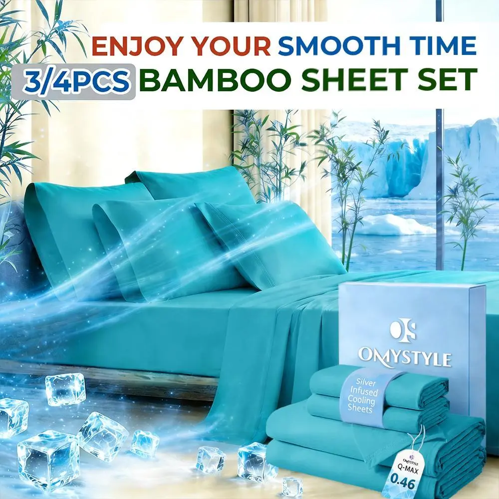 OS OMYSTYLE 3/4PCS Cooling Sheet Sets, Kids Pillowcases & Sheets Set, Ultra-Soft And Breathable, Cooling For Summer, Twin/Full/Queen/King With 16 Inch Deep Pocket, Ideal For Hot Sleepers, Includes Flat Sheet, Fitted Sheet And 1/2 Pillowcases, Room Decor
