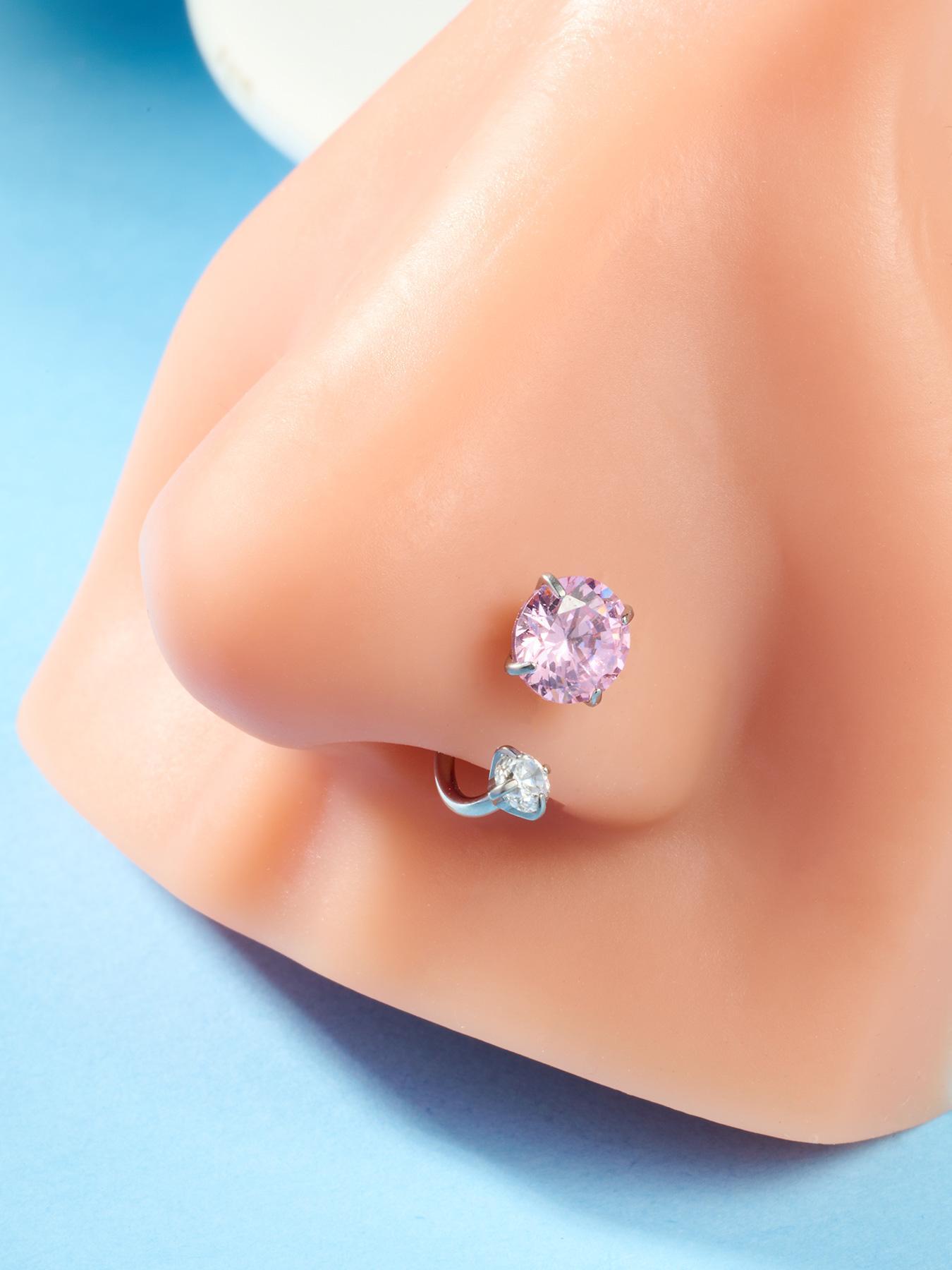 Stylish Horseshoe Earrings 18 Gauge Nose Ring, 6mm/3mm CZ Internal Thread Jewelry, Stainless Steel Hypoallergenic Cartilage Earrings Helix Piercing Septum Lip Ring Multipurpose