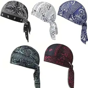 5Pack Paisley Cooling Headscarf Cap Set, Motorcycle Bandanas for Men,Set Bandana Beanie, Breathable, Adjustable Straps Multi