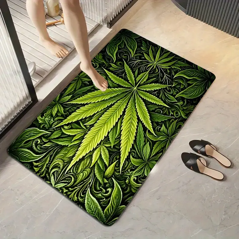 Flannel Floor Mat – Green Leaf Carpet – Vibrant Leaf Print Carpet – Home Decor Area Rug, for Living Room, Bathroom, Kitchen, Entryway, Carpet, Outdoor Patio Rug, Machine Washable