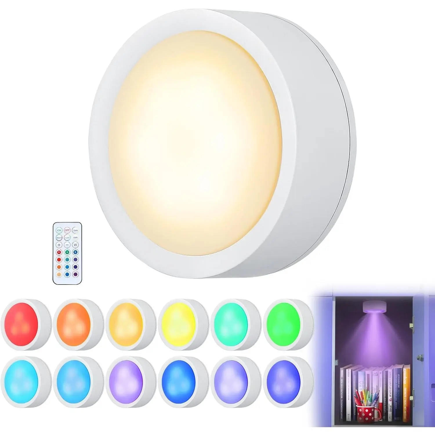 Tap On/Off Magnetic Locker Light Decor Accessories for Girls & Boys | LED Remote Control, Battery Powered Timer Puck Light, Multi-Colors for Locker Decorations, Back to School Essentials, 1 Pc