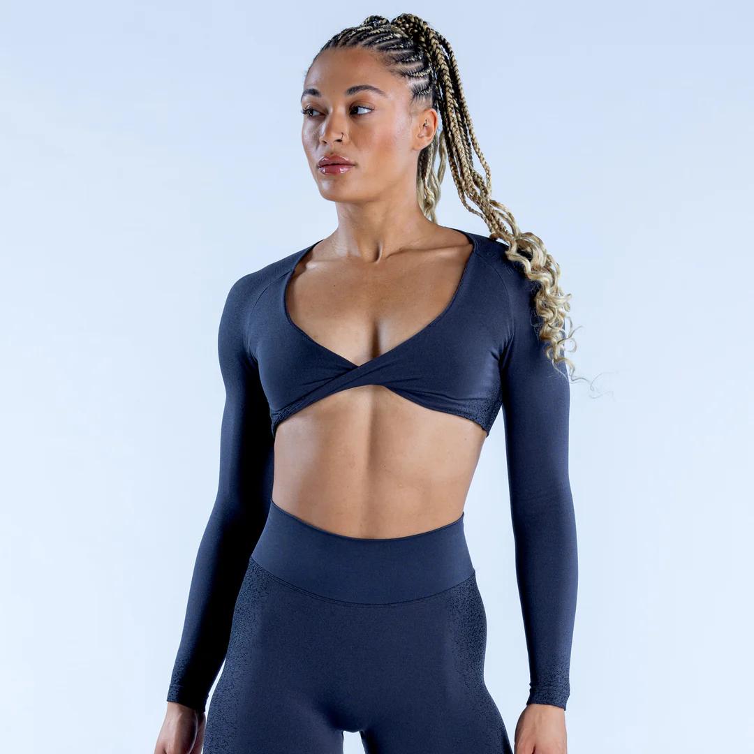 Dfyne Ignite Women's Seamless Long-Sleeve Twisted-Out Loose Fit Fitness Top