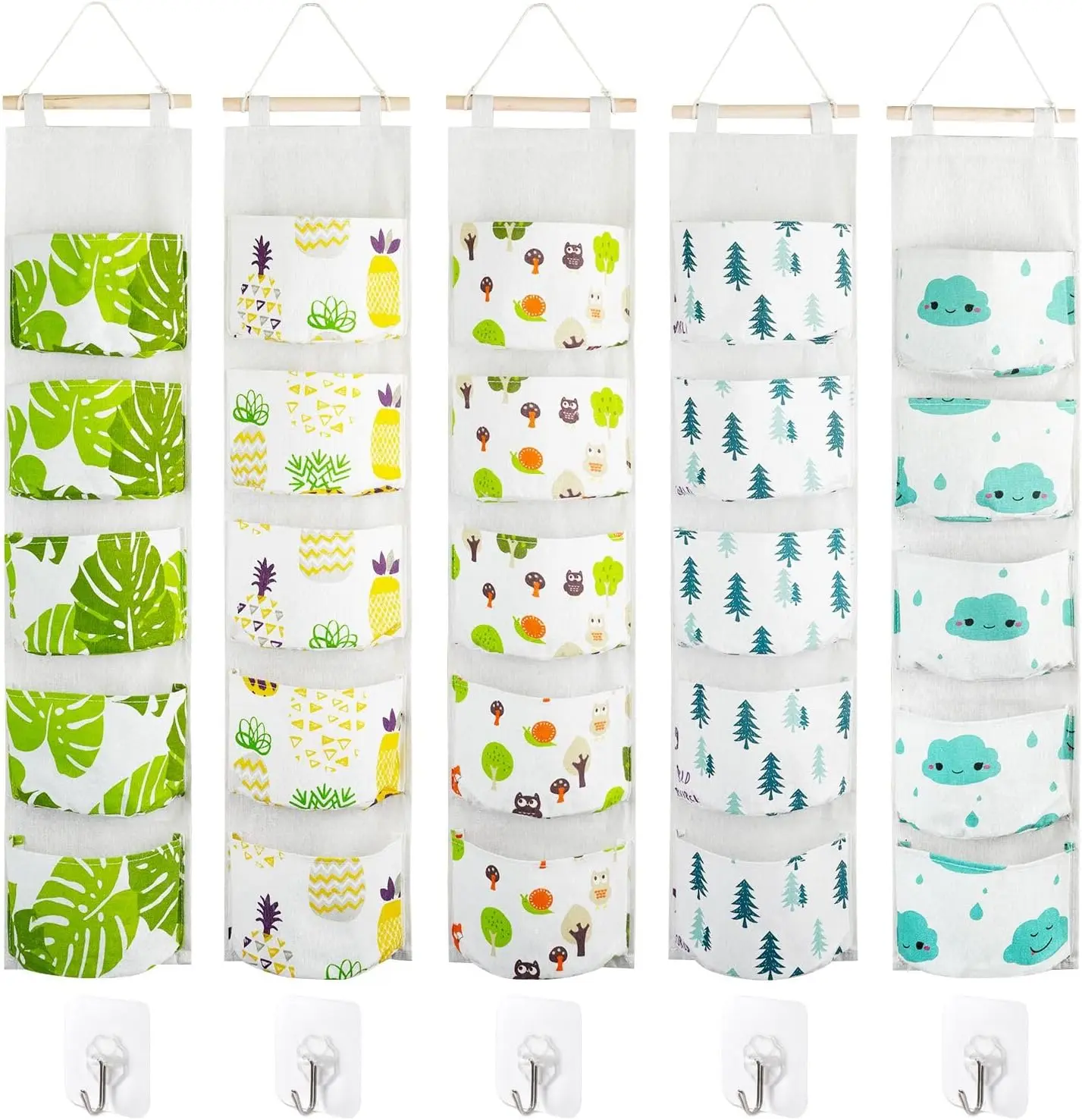 5PCS Functional 95x20cm Grid Layout Wall Hanging Storage Bag, Over-the-Door Organizer with Hanging Hooks for Home, Kitchen Use
