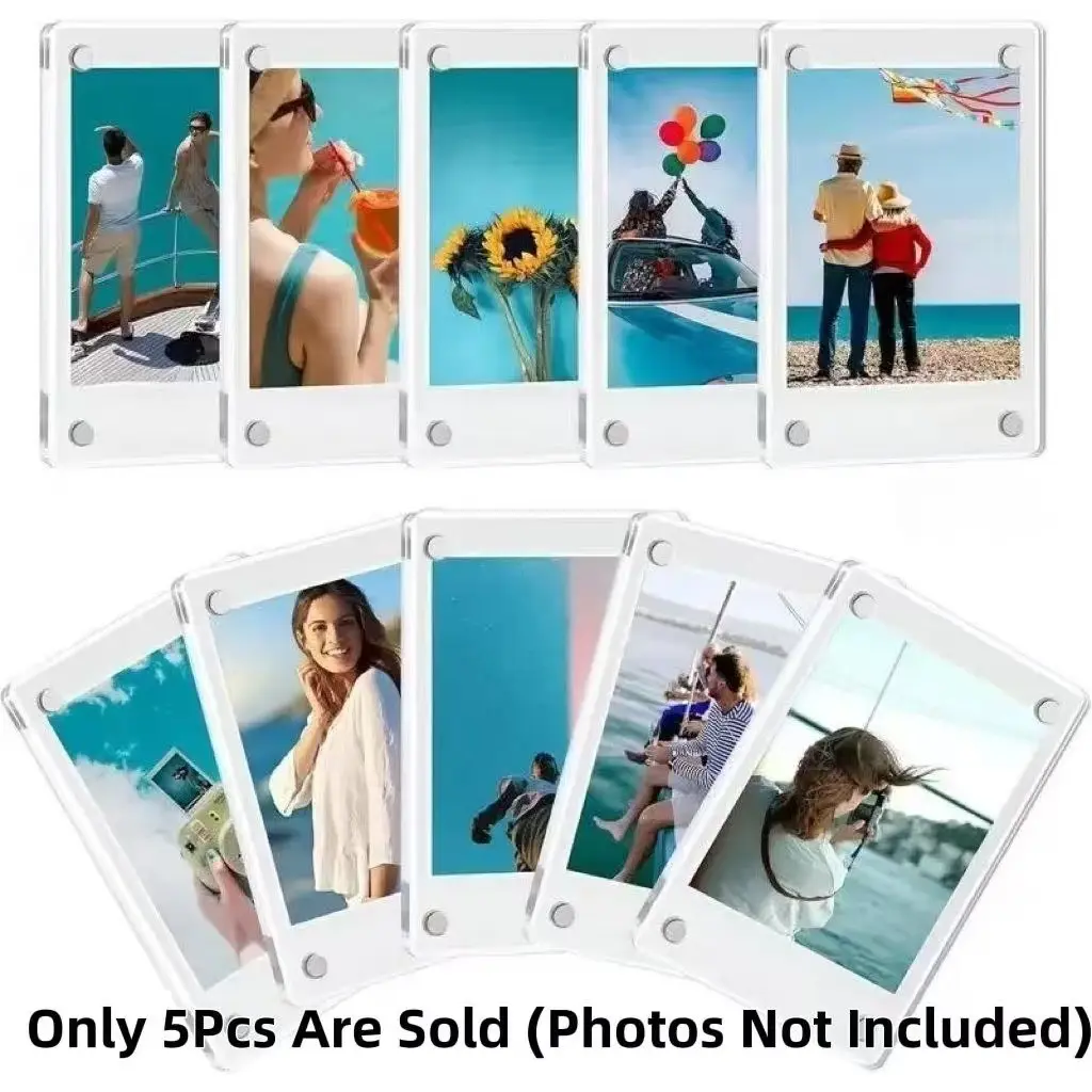 5pcs Magnetic Acrylic Frame for Instax Mini Photos, Transparent Small Frame for Fridge and Cabinet Decor, Portable Mini Frame for Travel Memories