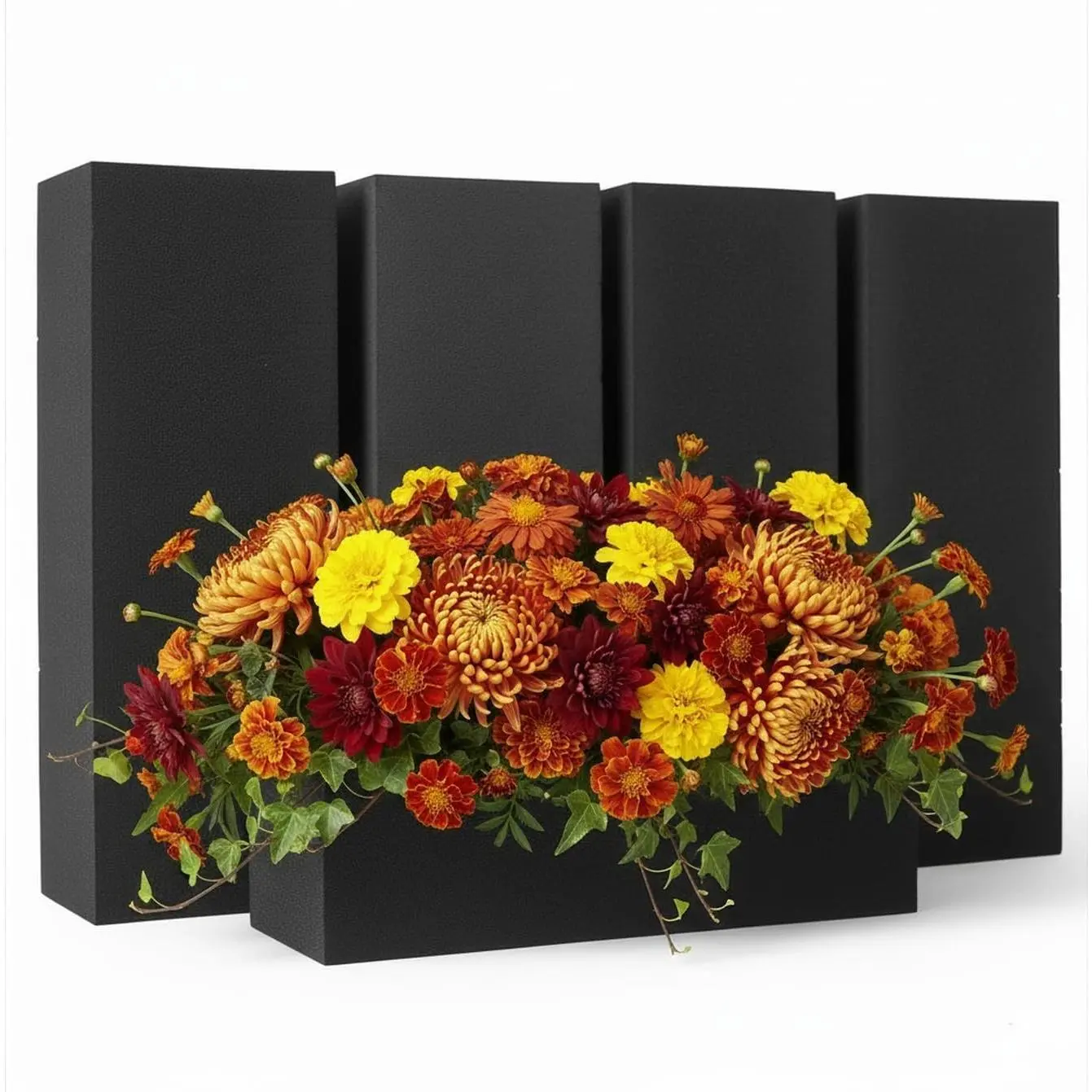 Reusable Weather-Resistant Black Floral Foam Blocks, 4-Piece 9x3x3in Styrofoam for Fresh & Artificial Flower Arrangements (Home Supplies), 4 Pieces
