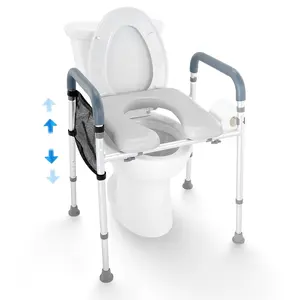 Raised Toilet Seat With 7-Position Height Adjustment From 19.3" - 25.2", 350 Lbs Weight Capacity, Comfort Padded Aluminum Frame, Universal Toilet Seat Riser For Elderly, Disabled, Pregnant, Medical Use, And Home Bathroom Safety