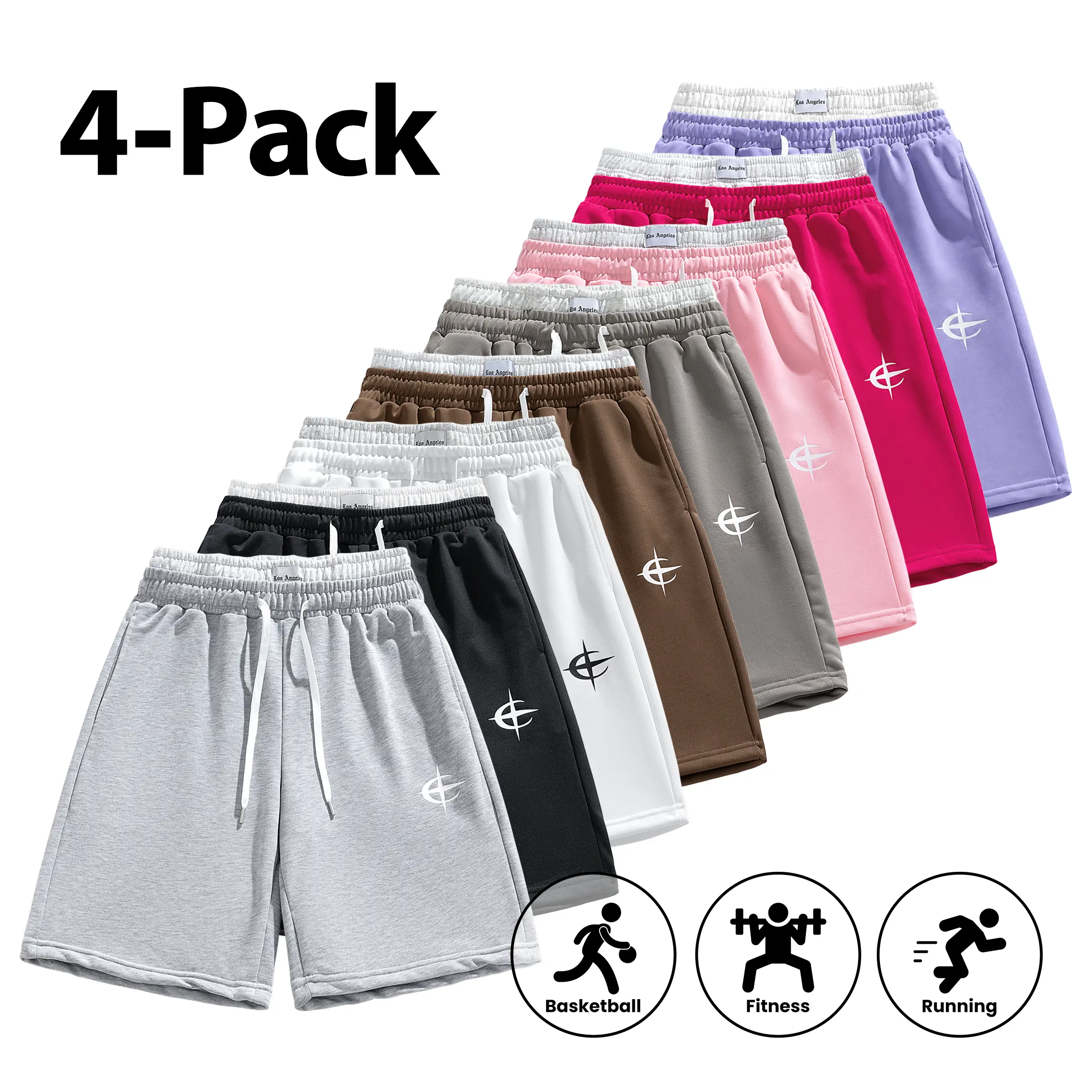 Men's casual sports shorts, suitable for running and fitness -4-piece men's shorts bag style, loose shorts, gym shorts, suitable for summer wear, street style shorts, layered strap design, daily comfortable style, fashionable and ,Rhines,,distr,breathable
