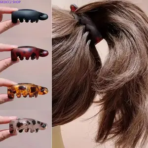2026 New 4Pcs Mini Leopard Print Banana Hair Clips, Non Slip Tortoise Shell Shark Ponytail Holder, Vintage Vertical Hair Barrettes, Classic Hair Accessories for Women Daily Hairstyle Updo