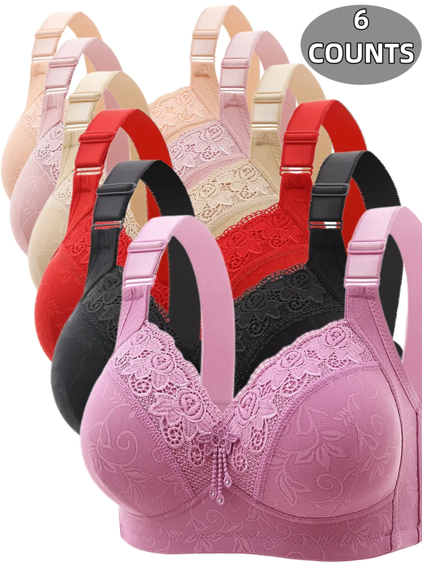 Women's Lace Bra Set Without Steel Cup, Ultimate Comfort & Medium Support, Everyday Fashionable Plain Design, Elegant, Multiple Sizes Available