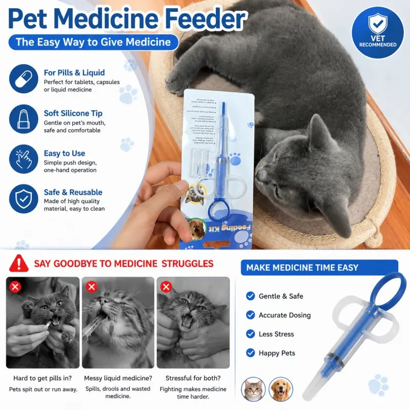 1Pcs Pet Pill & Liquid Medicine Feeder for Dogs & Cats, Soft Silicone Tip Pet Pill Shooter, Reusable Pet Medication Syringe, Easy Tablet & Liquid Dispenser