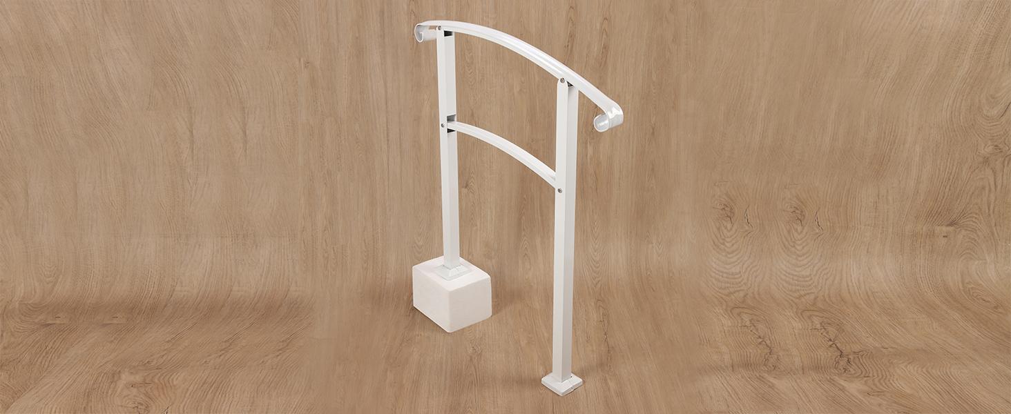 3FT Step Hand Rail for Outdoor Steps Compatible with 2-3 Steps Adjustable Steel Handrails Outdoor Railing for Stairs White Powder Coated Heavy Duty