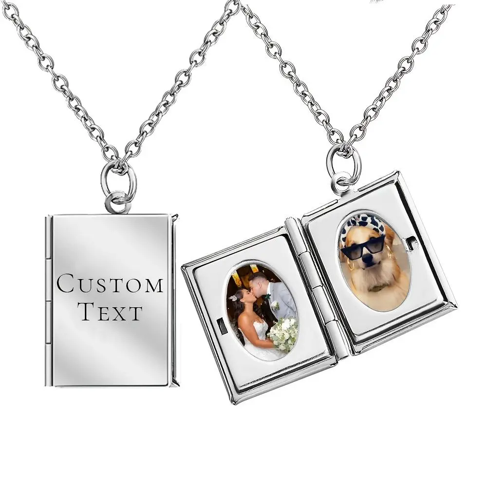 A Customized Image Or Text Can Easily Open a Rectangular Locket Necklace