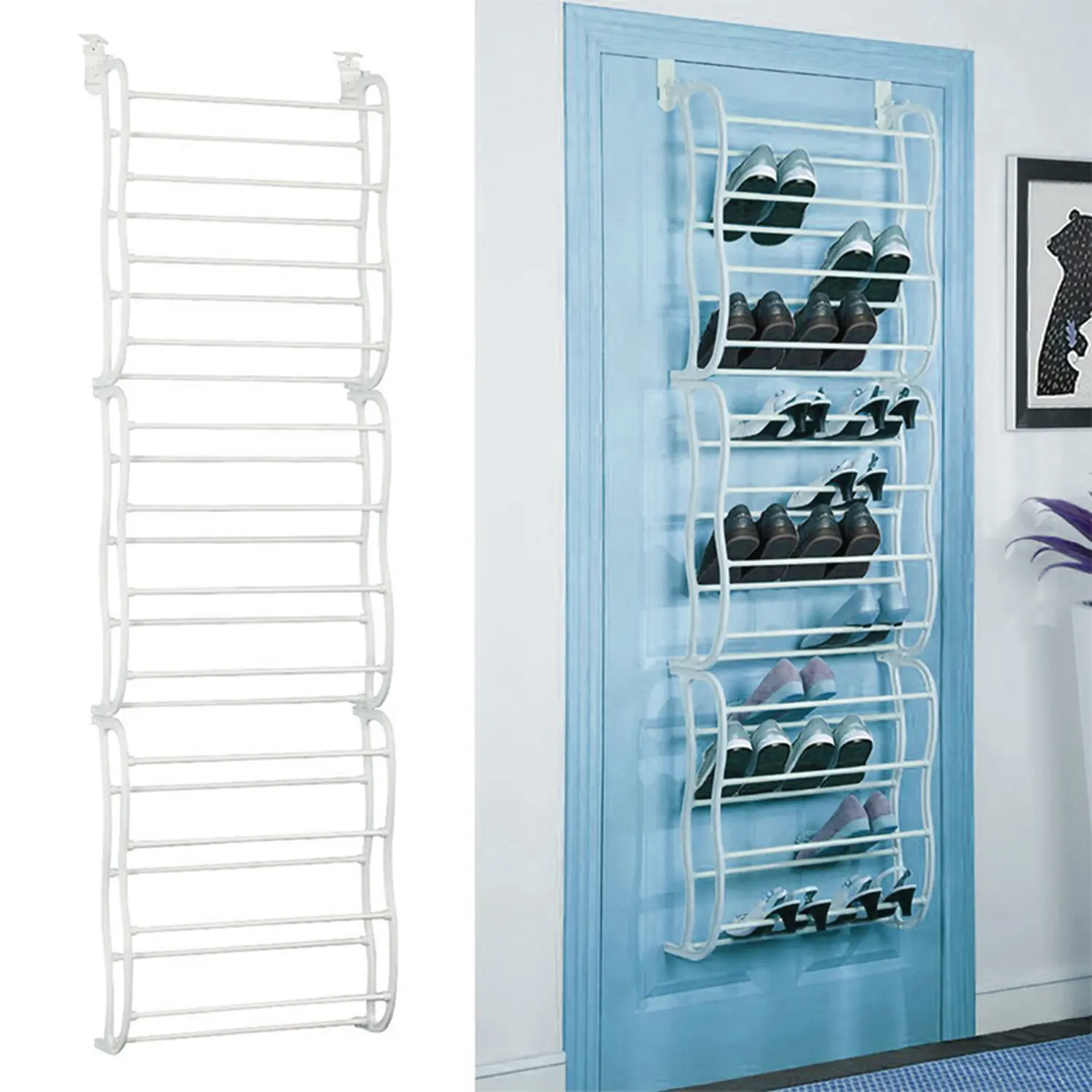 12-Layer Over-The-Door Wall-Hanging Closet Organizer, 36-Pair Space-Saving Shoe Storage for Indoor Recreation