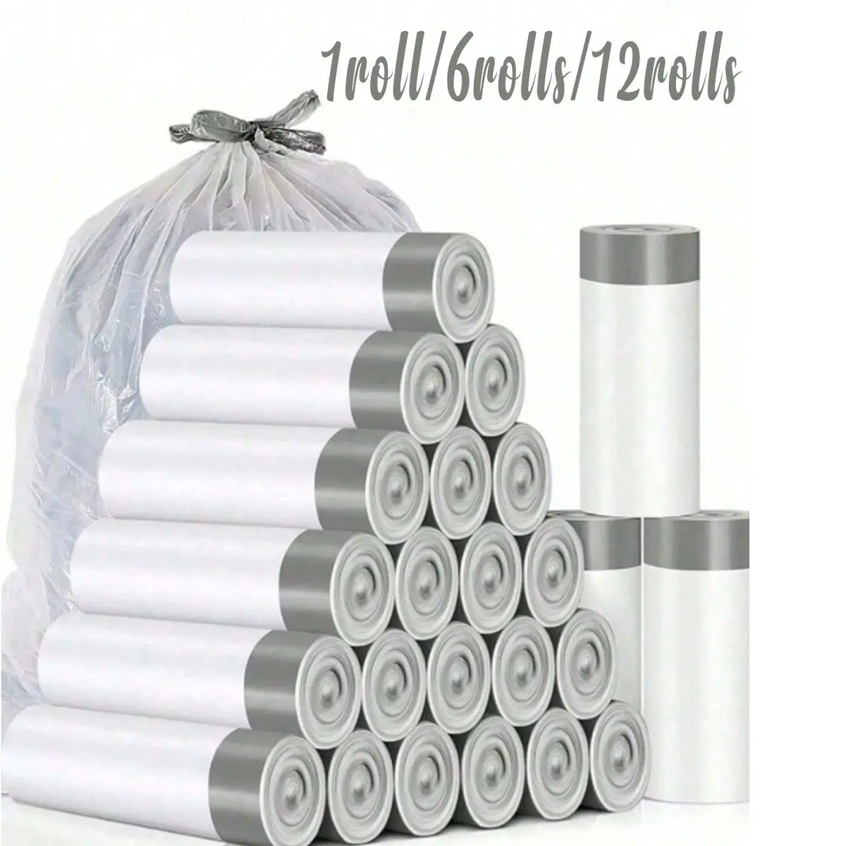 1/6/12 Roll Drawstring 4 Gallon Trash Bags, Small 4 Gallon Bin Liners, Odor-Resistant Kitchen Waste Bags, Home Office Use, Plastic Trash Bags
