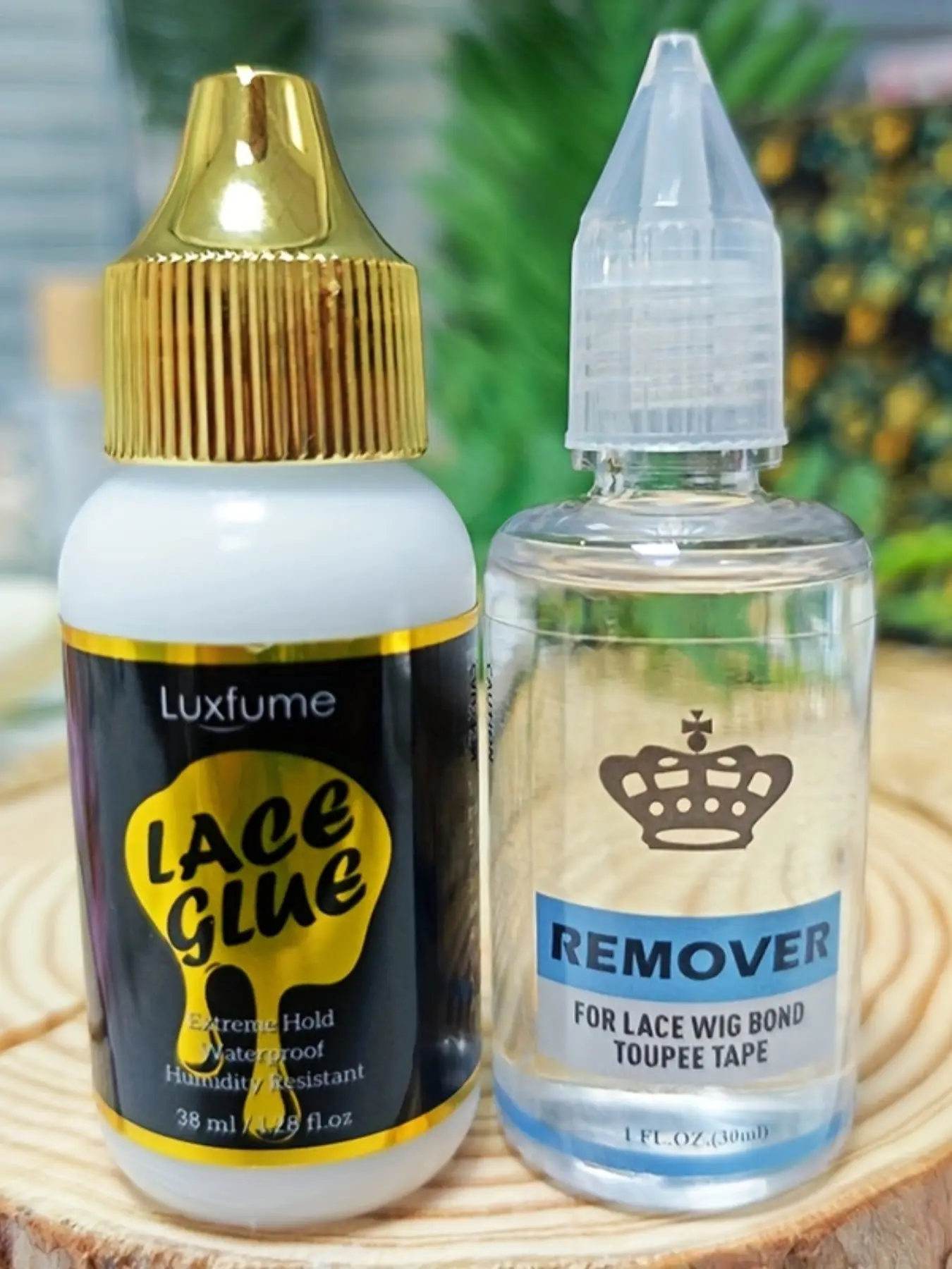 Luxfume Lace Glue 38ml & Crown 30ml Wig Remover Set, Waterproof Strong Hold Adhesive & Gentle Solvent Kit For Lace Wig Toupee Install Removal Salon DIY Hair Extension Remover