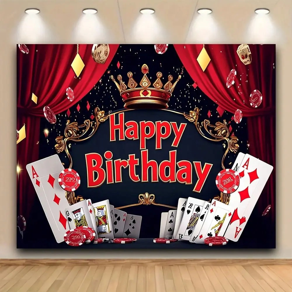1pc, Las Vegas Theme Birthday Backdrop, Poker Cards, Dice, And Cake Table Banner For Party And Studio Photo Shoot