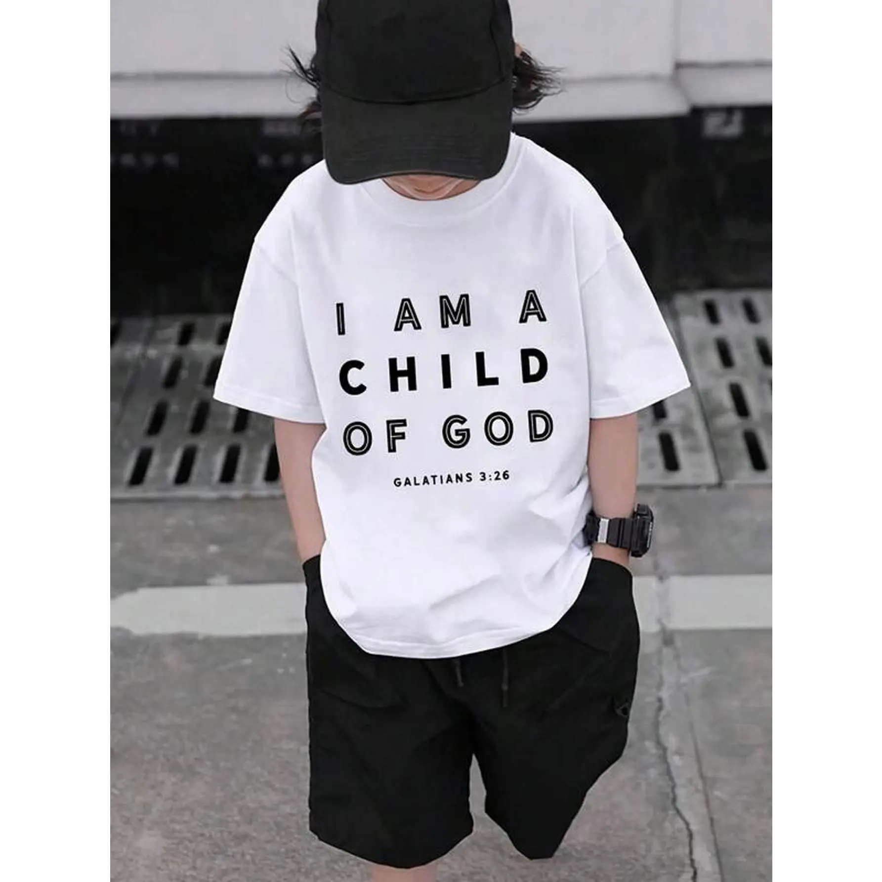 1pc Boys' Christian T-Shirt - I Am a of God & Galatians 3:26 Bible Verse Print - with Lettering - Soft Everyday Church Outfit - Easter Sunday School - Kids Religious Apparel Ages 3-13 Years - Christian Clothing Gift for Boys - Short Sleeve Roun