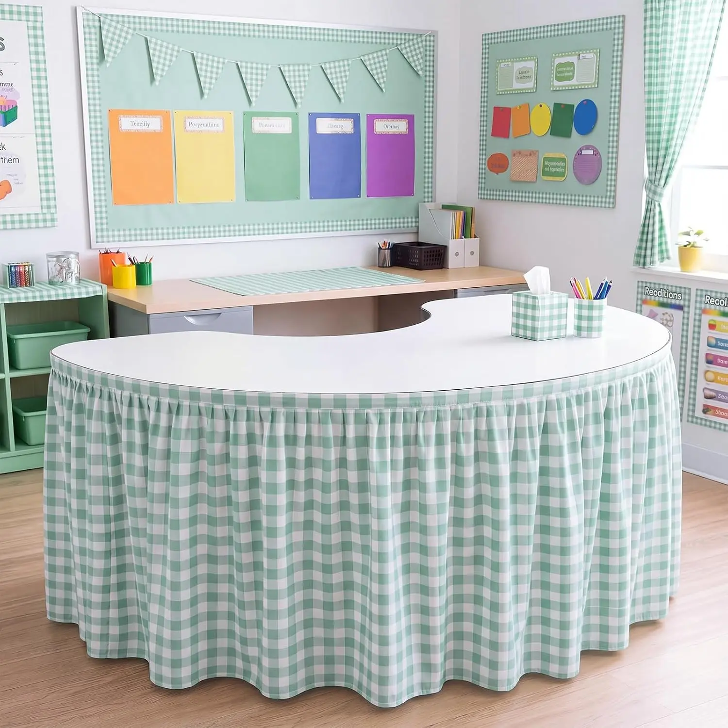 Teacher Desk Skirt, Back-To-School Office Decor, Classroom Tablecloth, First Day of School Supplies, 1pc