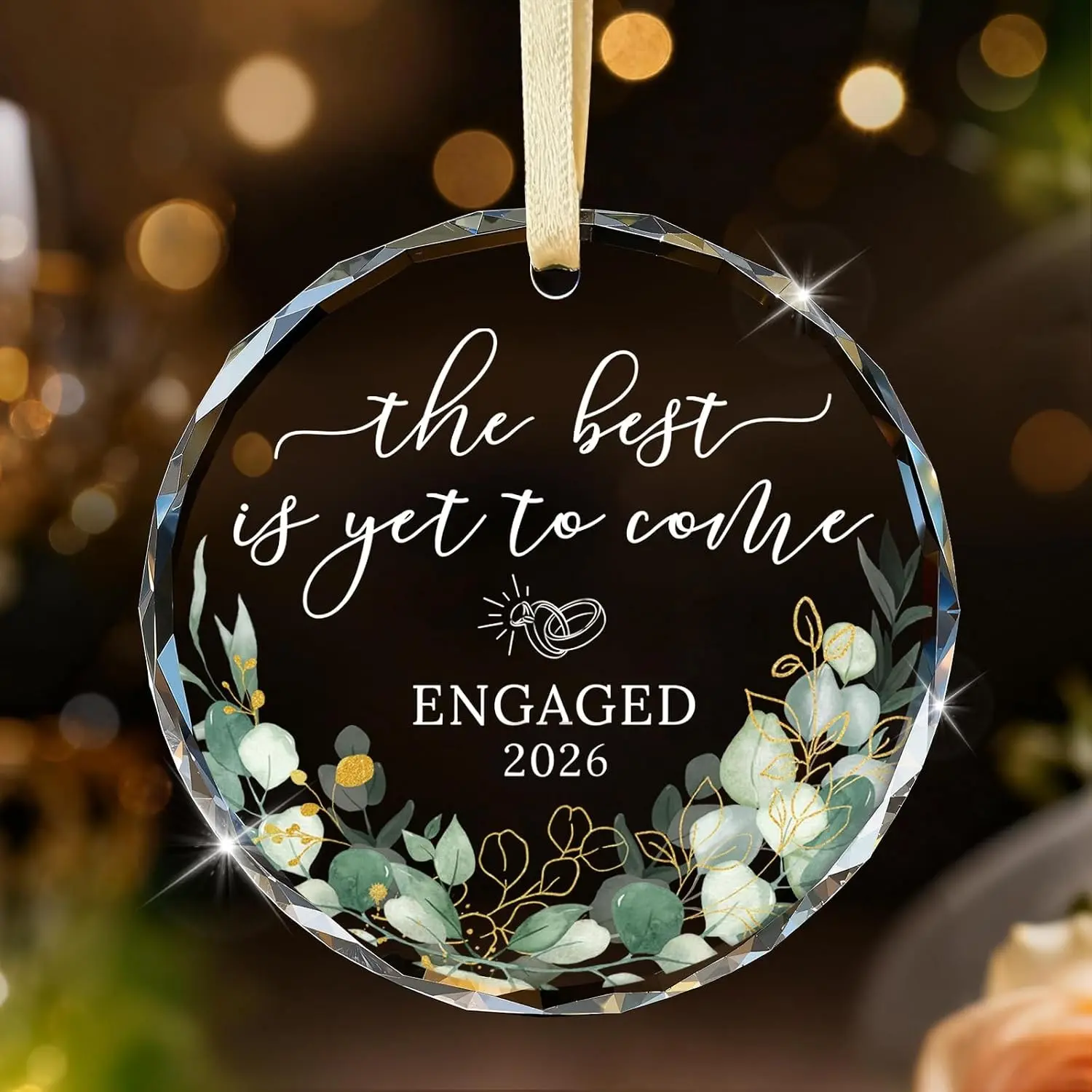Engagement Ornament Gifts for Couples, Bride to Be & Fiancé Fiancée | Just Engaged Decorations & Newly Engaged Couples Gifts, Round Crystal Glass Decoration 2026Gift