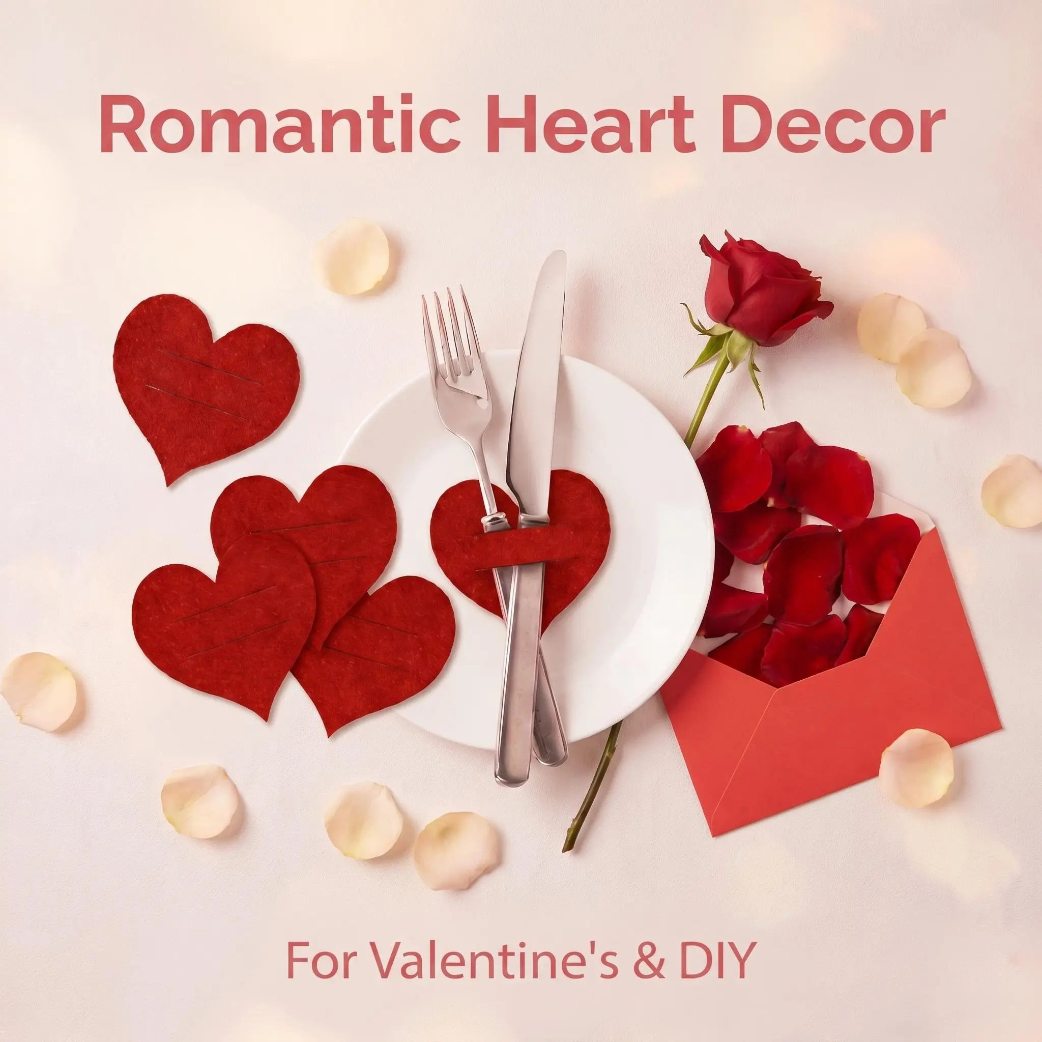 20pcs Red Felt Heart Cutlery Holder | Valentine's Day Dinner Table Decor | Romantic Wedding Silverware Pocket Sleeve | Fork Knife Pouch Utensil Organizer | Holiday Dinner Party Plate Accessories | Anniversary Table Setting Decorations