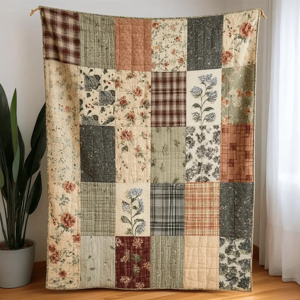 Vintage Patchwork Quilt with Colorful Floral & Geometric Patterns, Multi-Purpose Bedspread Decorative Towel Throw Blanket for Home Decor