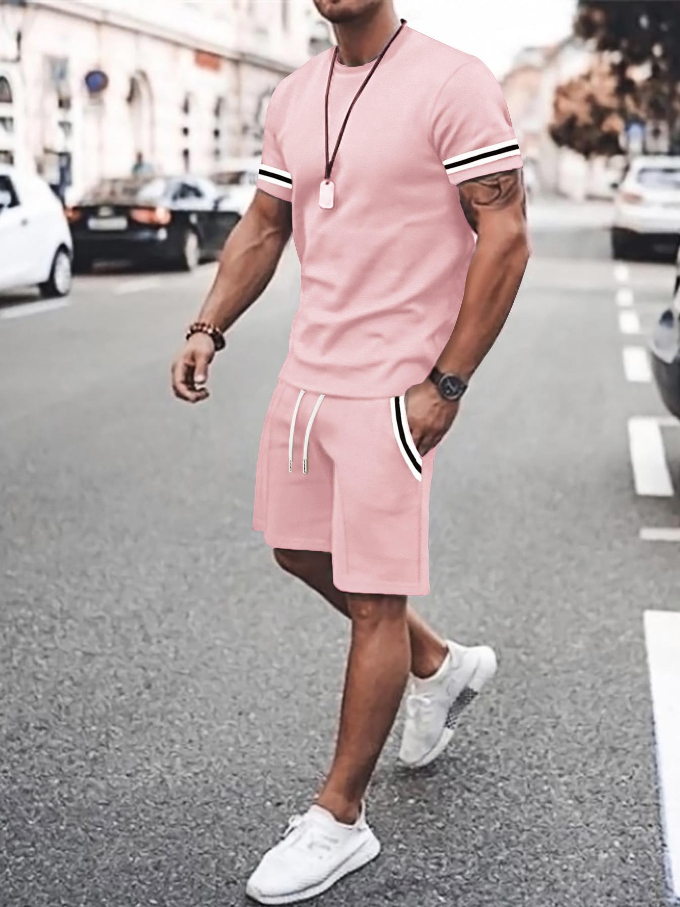 Two-Piece Set Men's Contrast Binding Tee & Drawstring Waist Shorts Set, Quality and Comfort Casual Short Sleeve Round Neck T-shirt & Pocket Track Shorts, Summer Outfits Clothes Set for Men Two-Piece Set Men's Contrast Binding Tee & Drawstring Waist Shorts Set, Quality and Comfort Casual Short Sleeve Round Neck T-shirt & Pocket Track Shorts, Summer Outfits Clothes Set for Men