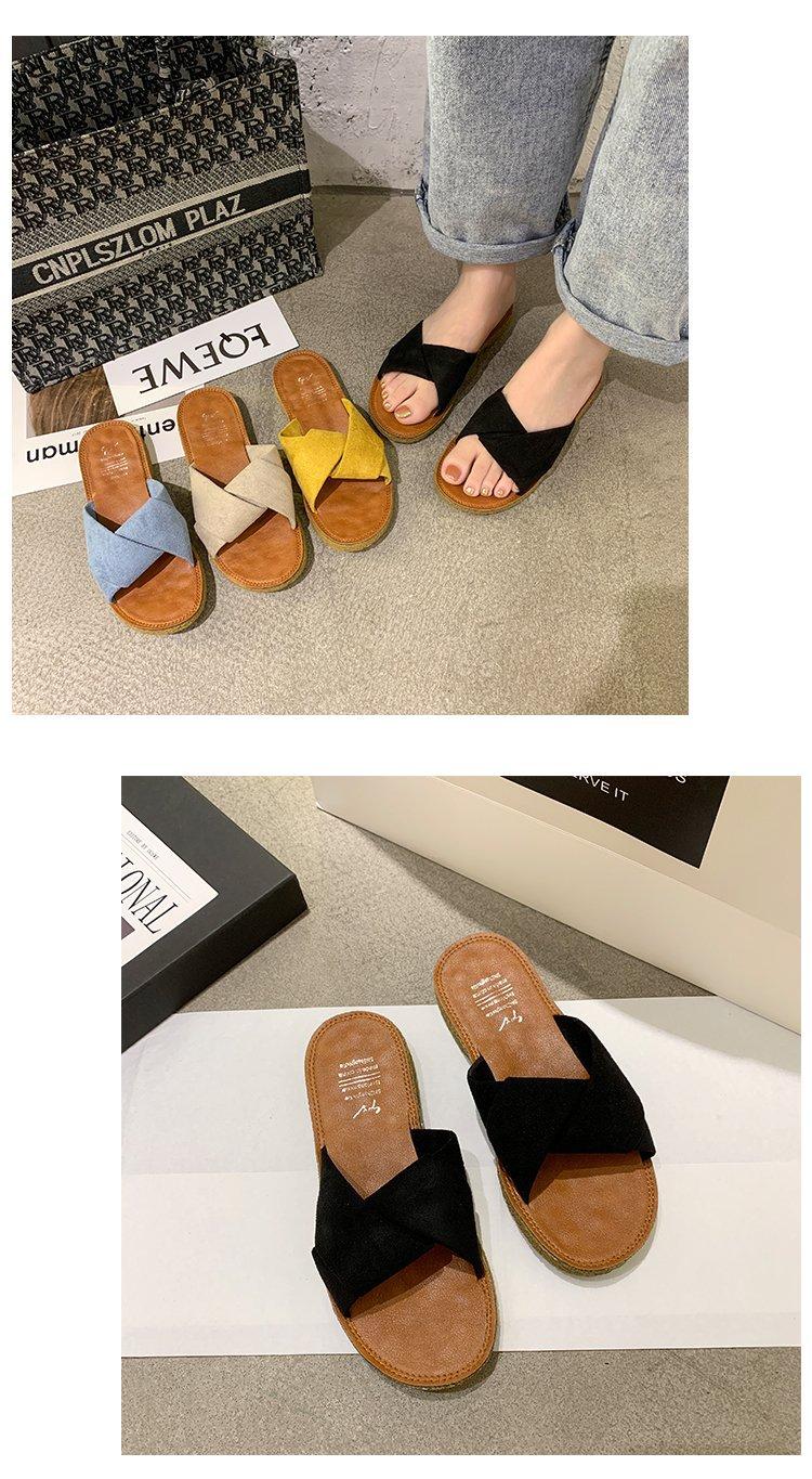 Summer women's sandals for outdoor wear 2026 new model, flat cross-strap suede slippers for women