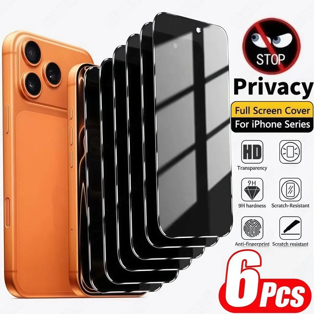 6-Pack Anti-Spy Tempered Glass Film for iPhone 11-17 Series, 28° Side Privacy, 9h Hardness, 98% Transparency, Scratch-Resistant, Touch Sensitive