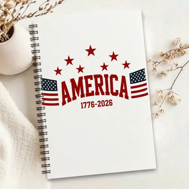 1pc America 1776-2026 Commemorative Notebook, Retro US Flag & Star Themed Journal, Portable Daily Planner for Students, Office Workers, American Patriotic Style Notepad for Writing & Note-Taking