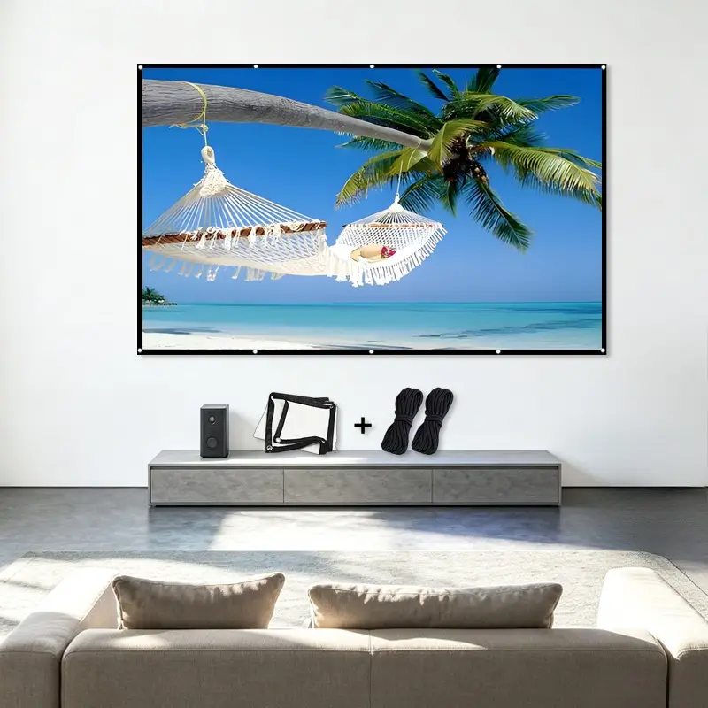 60-72-84-100-120 inch outdoor camping Projection Screen, Outdoor projector screen, free with two bundles of windproof ropes and hooks, suitable for home theaters, indoor and outdoor scenes, excluding brackets