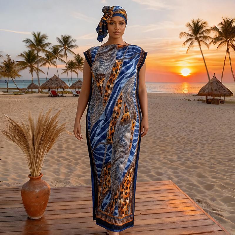 Women's Elegant Animal Print Long Dress Set, Slim-Fitting Moo Moo Skirt & Scarf, Beach Sun Protection Shawl, All Seasons Fashion, Accessory, Womenswear, Lady