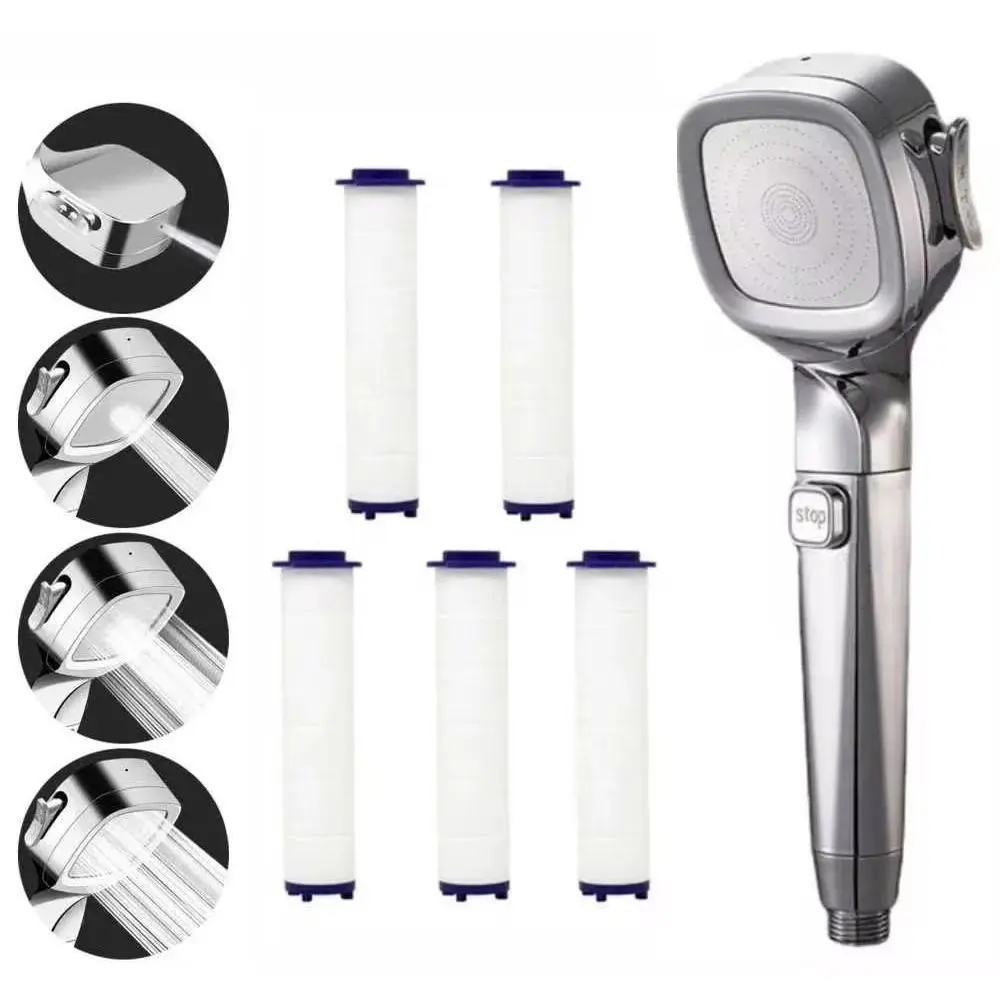 New 4-Mode High-Pressure B-B1 Handheld Shower Head With 5 Filter, On-Off Switch Sprayer, Water-Saving Adjustable Nozzle, Water Filter Head For Bathroom, Multi-Mode System Handheld Showers