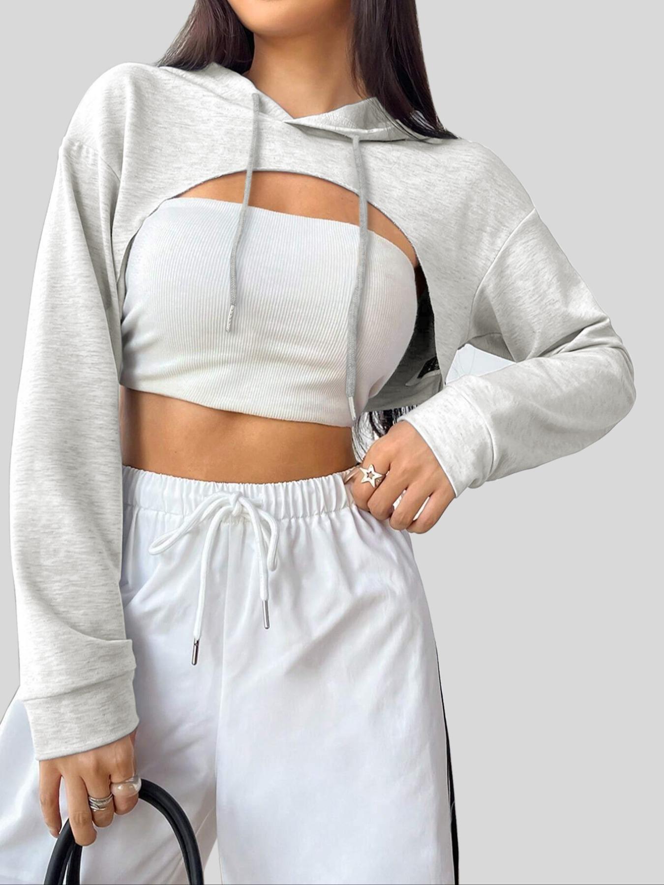 Women's Short Hooded Sweatshirt, Casual Loose-Fit Pullover, Thin Kint Fabric, All Seasons Wear, Versatile Layering Piece