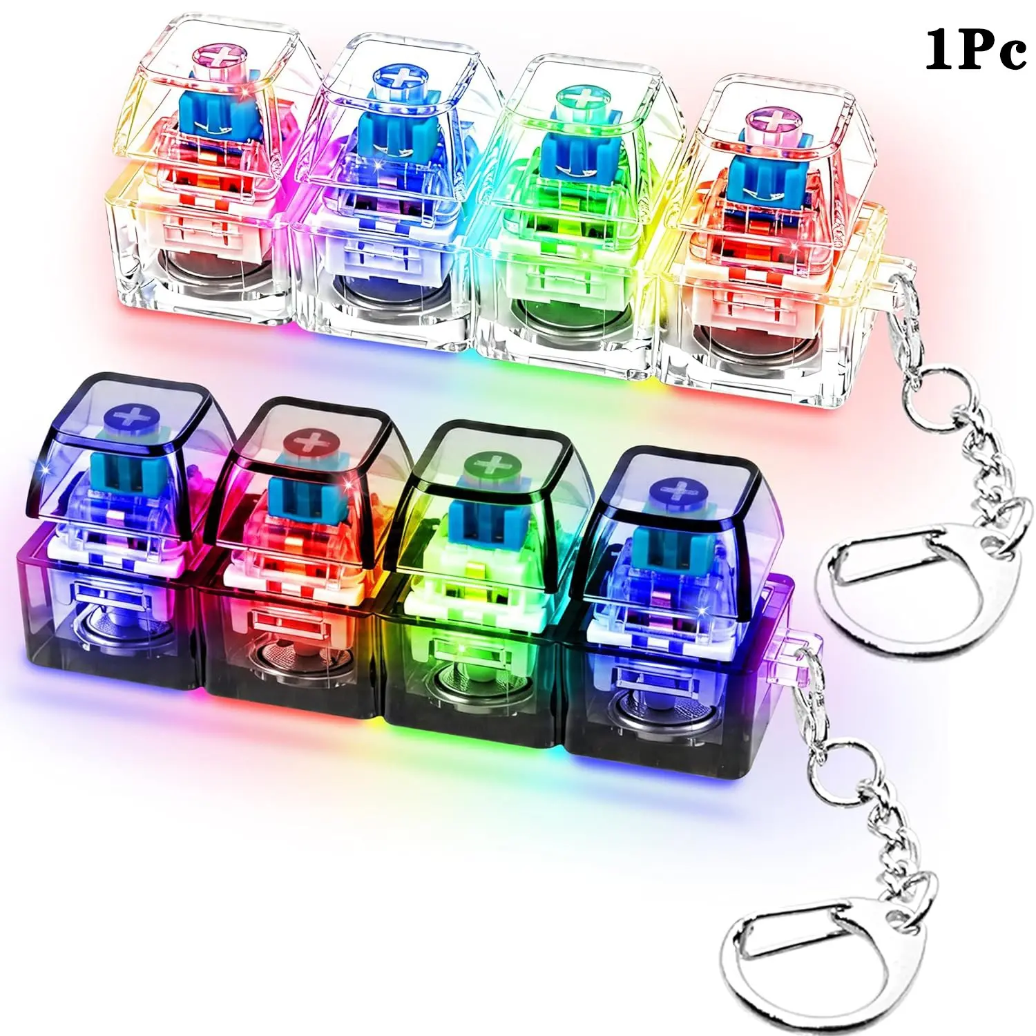 Glow Keyboard Fidget Toy with LED Light, 4-in-1 Decompression Button, Stress Relief Finger Clicker, Transparent, Sensory Stress Reliever, Gift for Kids & Adults, Finger Fidgets, Stress Relief Aid, Fidgeting