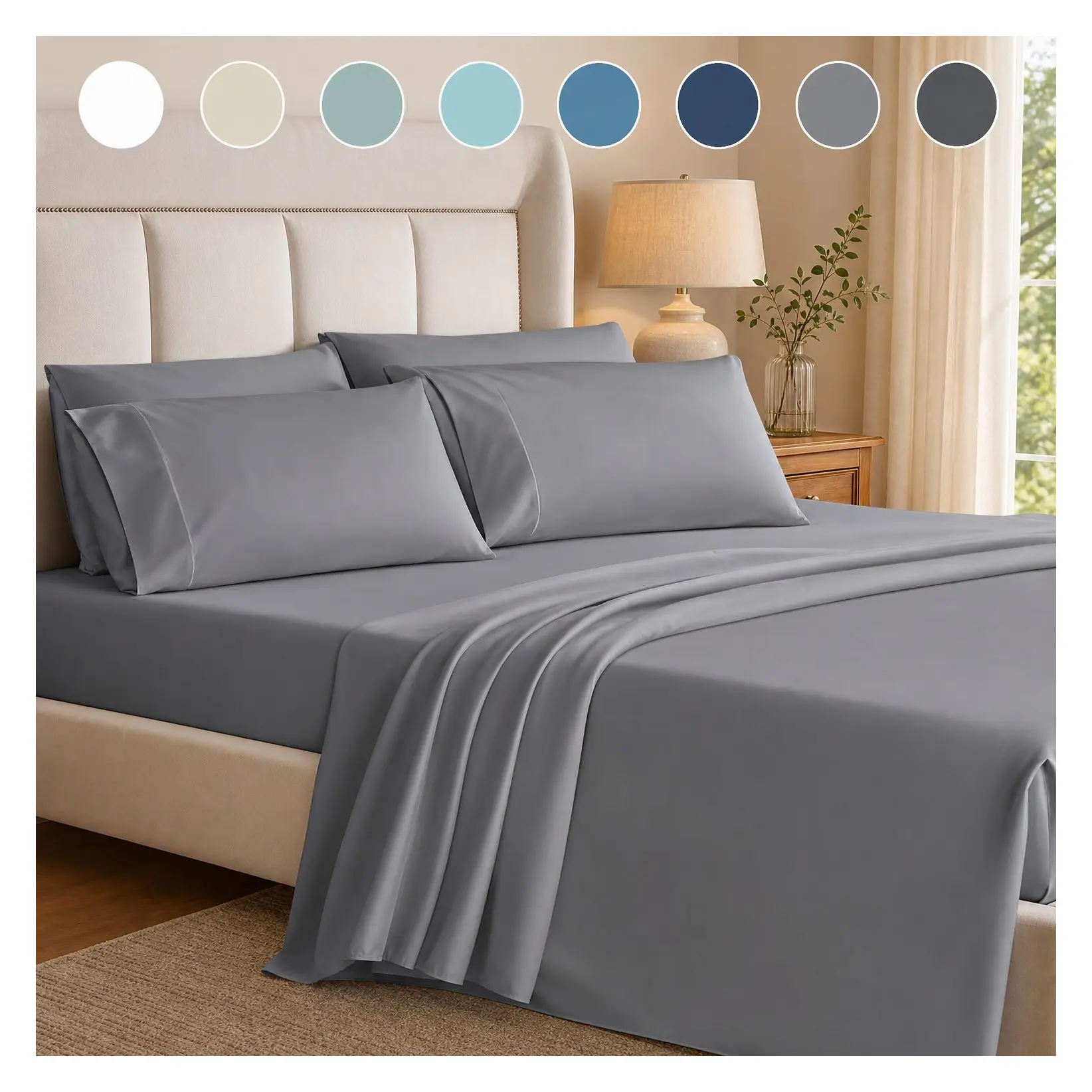 Queen 6-Piece Sheet Set - Ultra-Soft Luxury Series, Cooling & Breathable Hotel Luxury Bed Sheets, Deep Pocket Wrinkle-Free OEKO-TEX, Light GrayGift