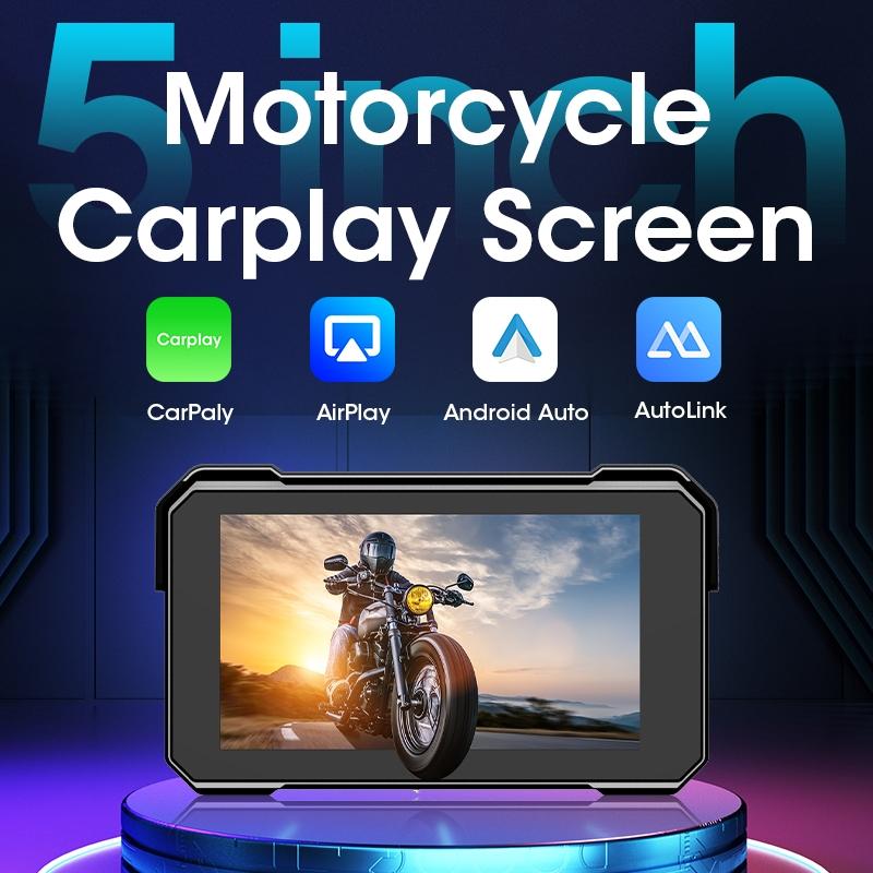Motorcycle Screen for Wireless CarPlay/Android Auto/Mirror Link, 5 Inch IP67 Waterproof Touchscreen with Adjustable Mount, Auto-Dimming HD Display for Motorcycles, Motorcycle Accessories Motorcycle Screen for Wireless CarPlay/Android Auto/Mirror Link, 5 Inch IP67 Waterproof Touchscreen with Adjustable Mount, Auto-Dimming HD Display for Motorcycles, Motorcycle Accessories