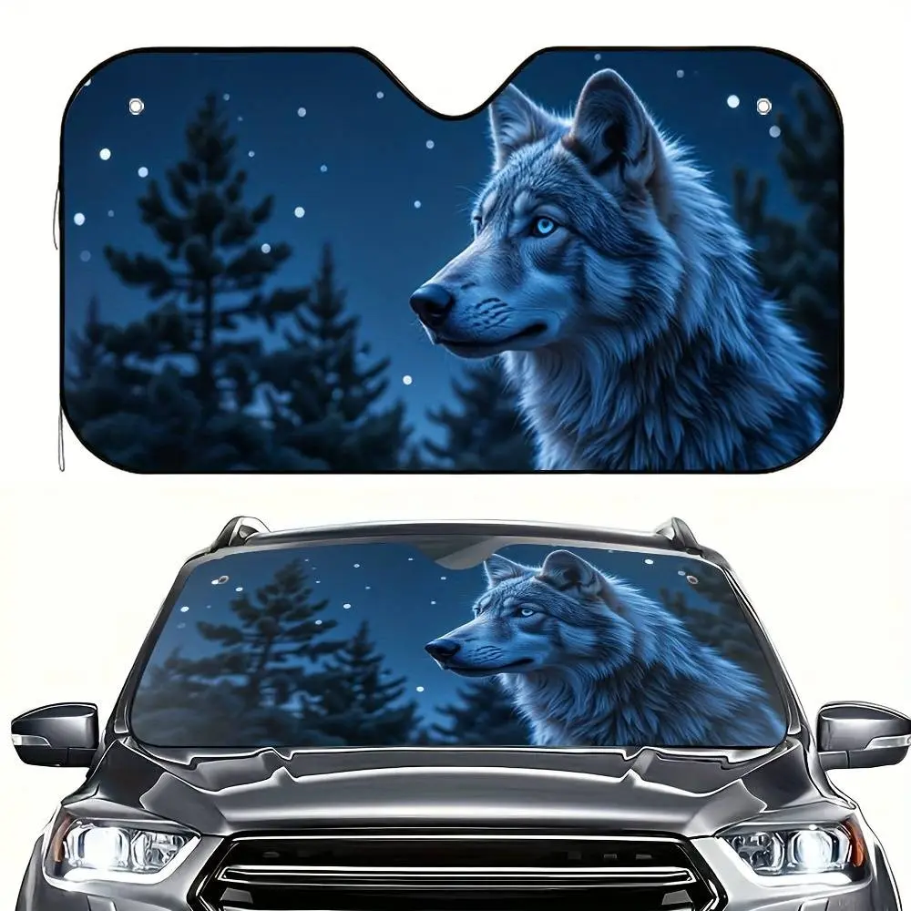 Forest Wolf Sunshade for Car Windshield,Foldable Car Shade Front Windshield Sun Protector Heat Blocking(130x70cm/140x76cm)