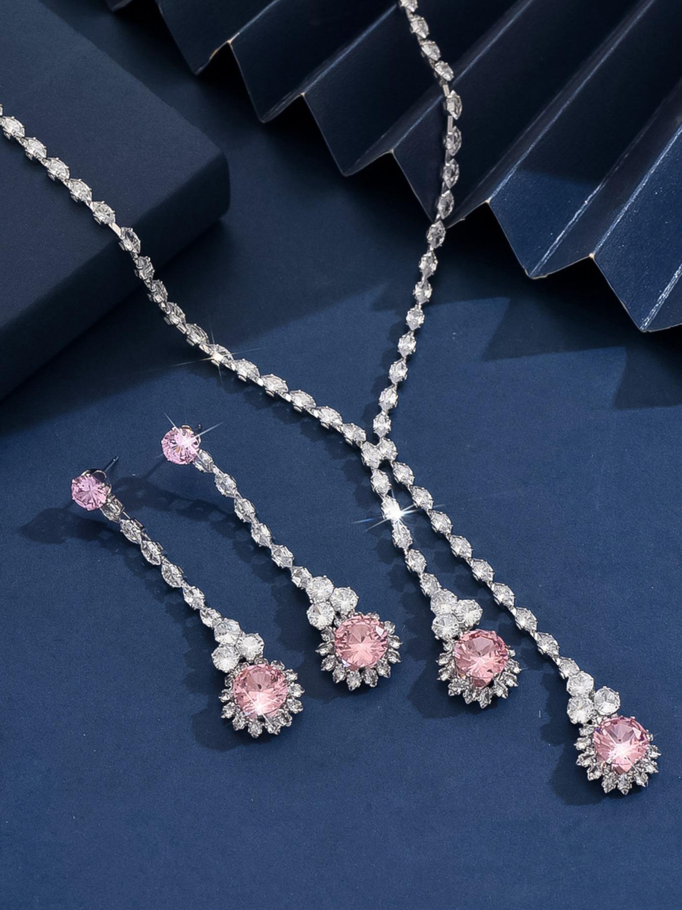 Women's Elegant Artificial Zircon Decorated Necklace & Dangle Earrings, Exquisite Trendy Jewelry Set, Fashionable Accessories for Party & Daily Clothing Decor, Matching Jewelry Set