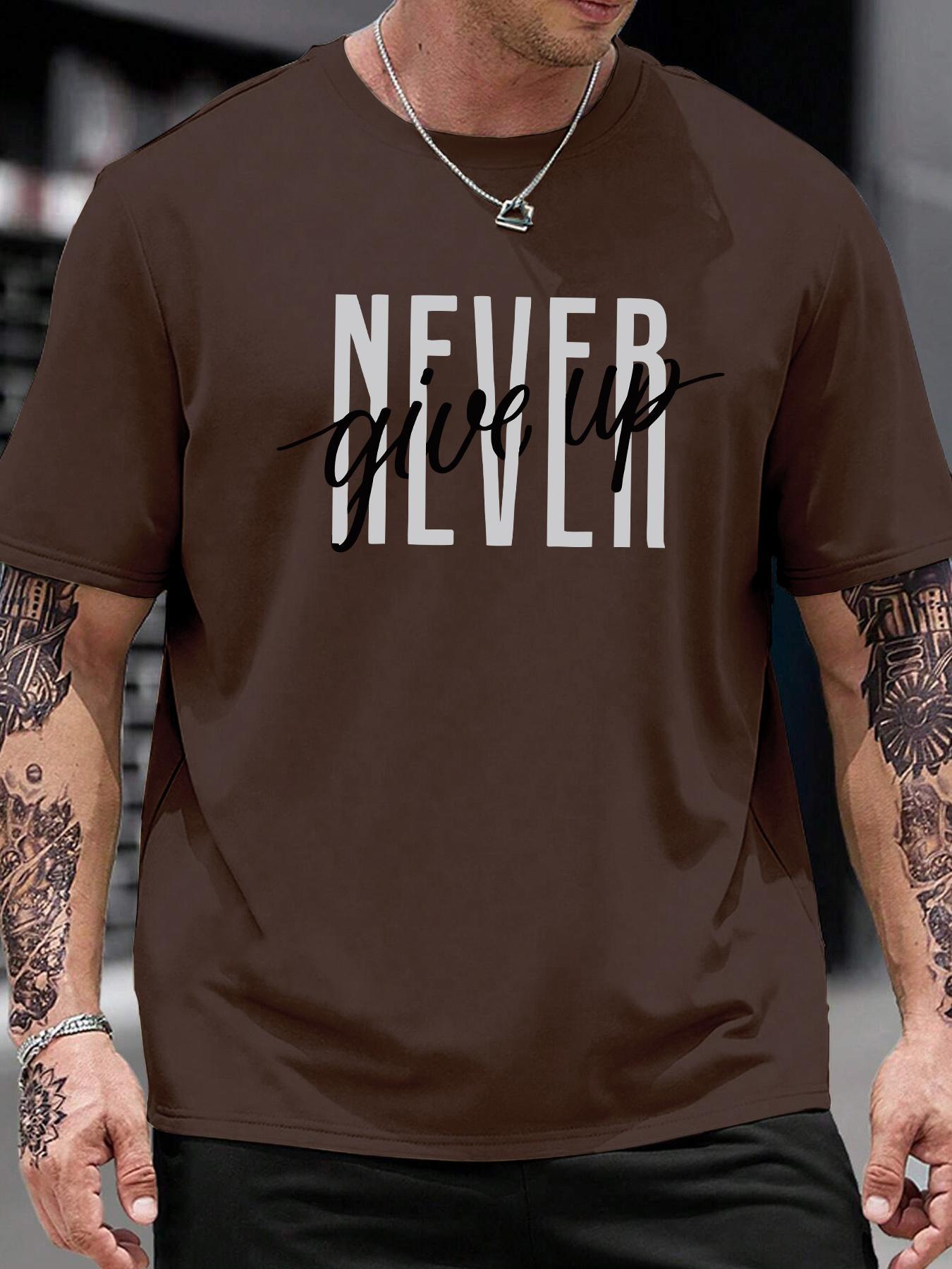 Men's Loose Stretch Letter Print Round Neck Drop Shoulder Tee, Casual Stylish Short Sleeve Crew Neck T-shirt for Summer, Fashion Men's Top for Daily Wear