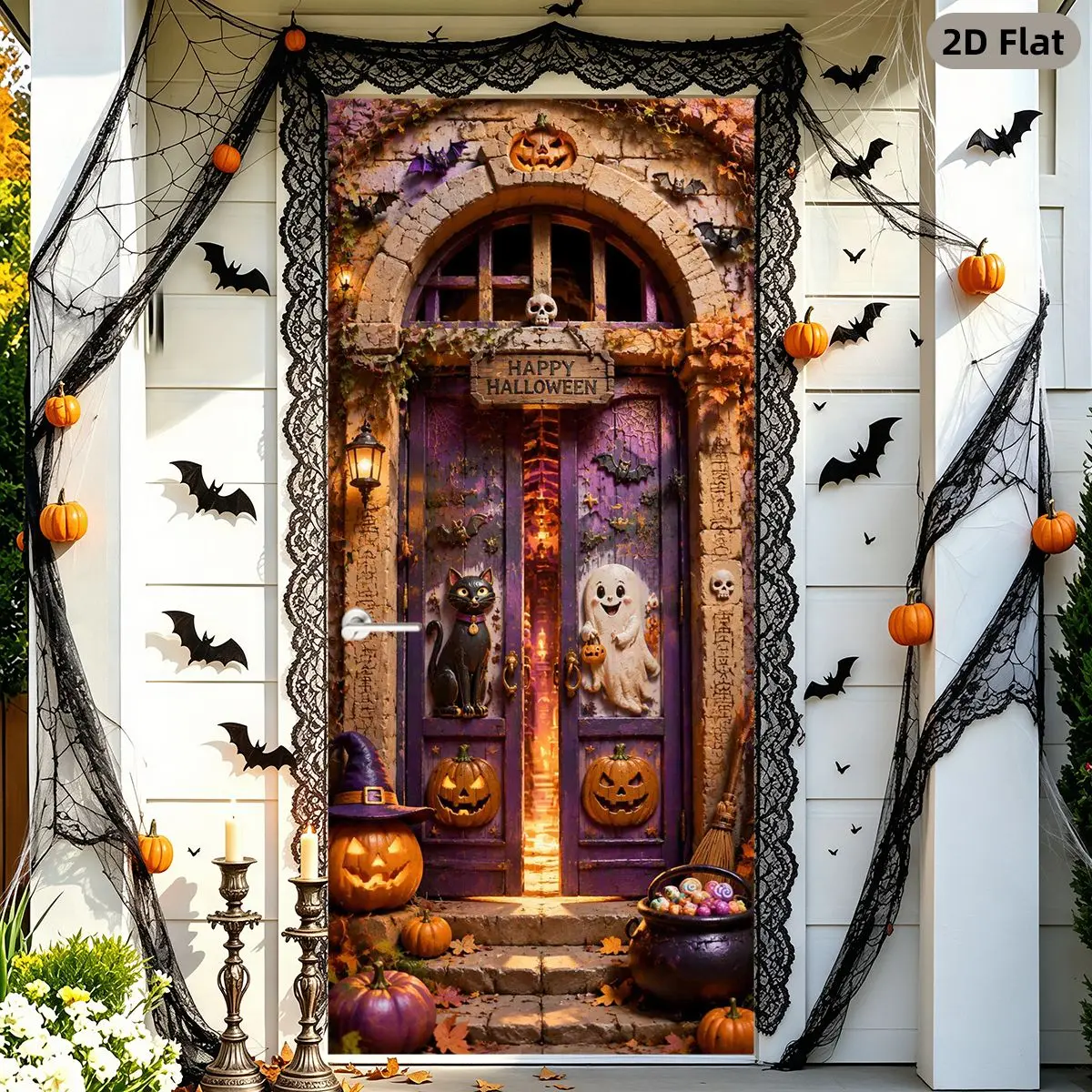 Halloween Art Pumpkin Ghost Cat Door, 2 Counts Halloween Door Stickers, Horror Theme, Atmosphere Art, Suitable For Rooms, Kitchens, Bathrooms, Durable And Detachable Decorative Wall Art, Waterproof, ScratchResistant