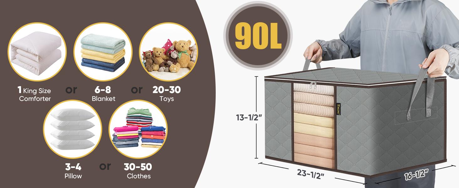 2/3/4/6/8 Pack Clothes Storage Bags - 24 Gallon Heavy Duty Storage Containers with Reinforced Handles & Locking Zippers | Space-Saving Solution for Blankets, Comforters, Pillows & Seasonal Clothing