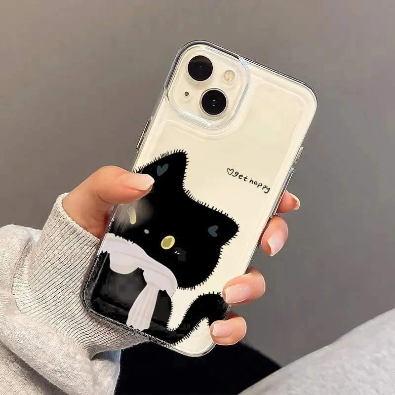 Phone Case - Clear Phone Case Featuring a Couple of Cartoon Black And White Cats, Compatible with for iphone 17,16, 15 Pro, 14 Plus, 11, 12, 13 Pro Max, Mini, XS, XR, 7, 8, And SE2