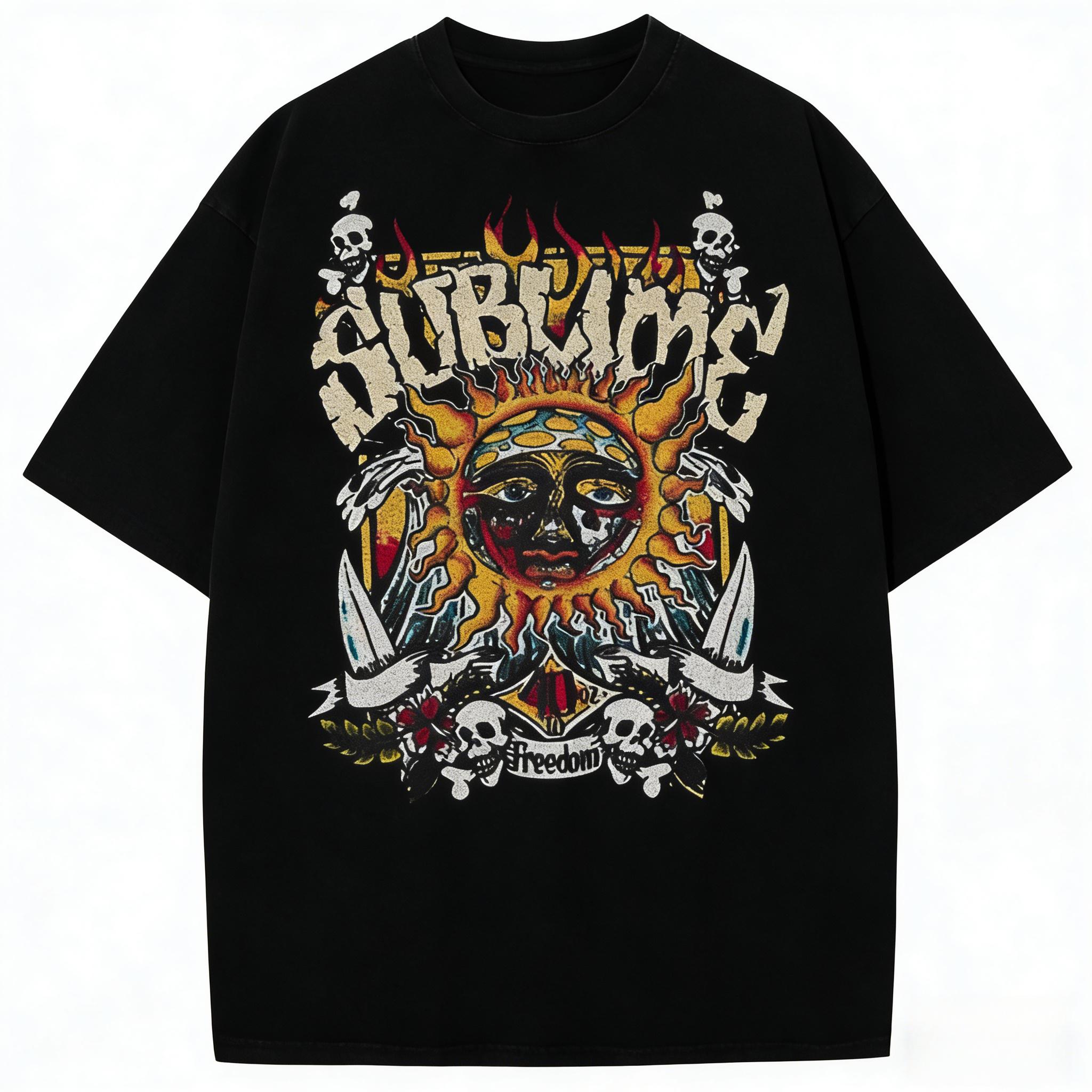 Acid Wash Vintage Sun Graphic T-Shirt Heavyweight Streetwear Casual Sassy Statement Tees for Men & Women,Streetwear Style, Retro Vintage Y2k,Unisex Graphic Casual Short Sleeve Crew Neck